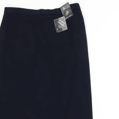 BHS Womens Blue Polyester A-Line Skirt Size 14 Zip - Slit
