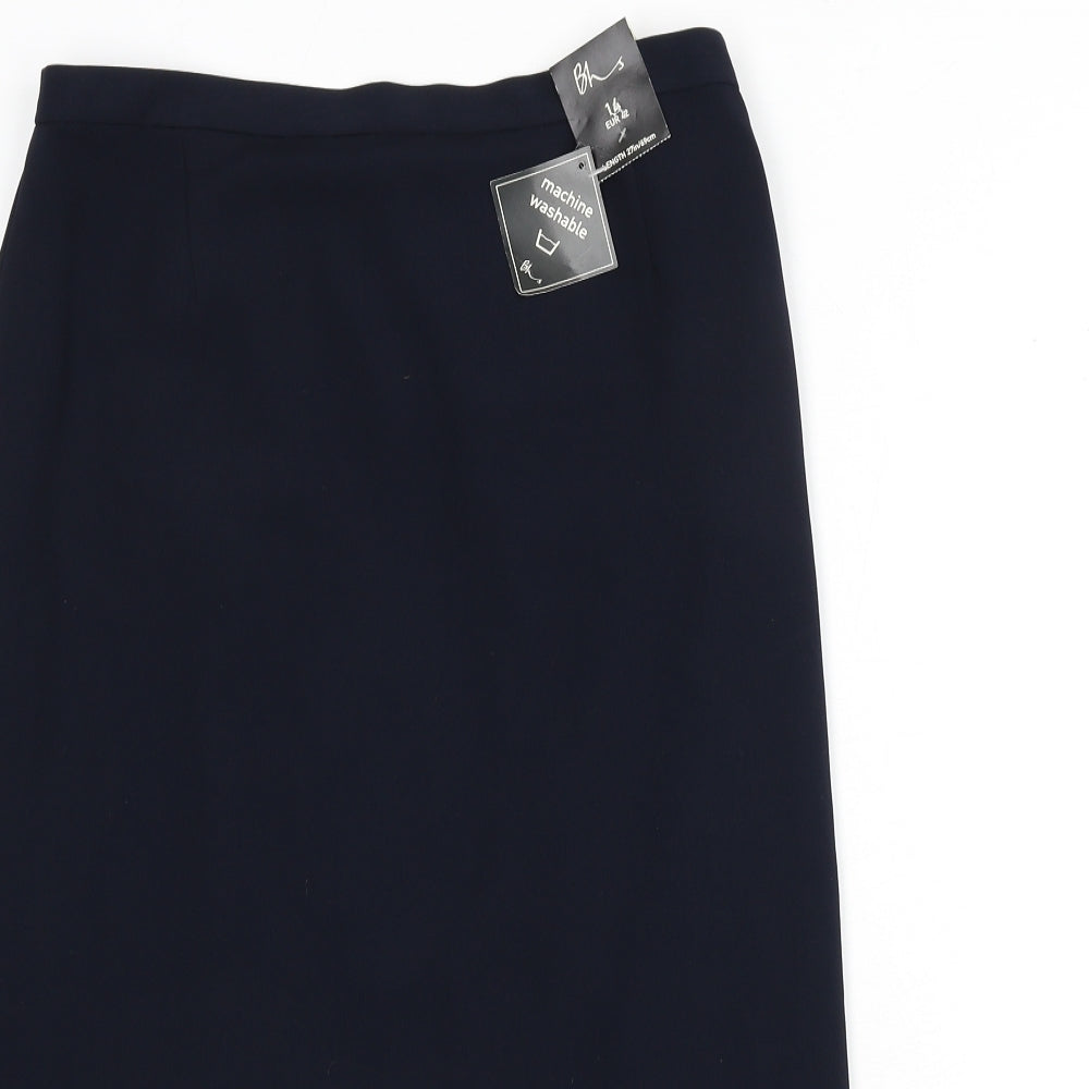 BHS Womens Blue Polyester A-Line Skirt Size 14 Zip - Slit