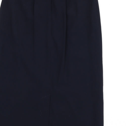 BHS Womens Blue Polyester A-Line Skirt Size 14 Zip - Slit