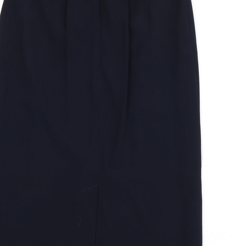 BHS Womens Blue Polyester A-Line Skirt Size 14 Zip - Slit