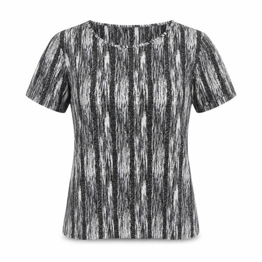 Front view of Reflections women’s multicoloured geometric polyester basic t-shirt, size S, round neck