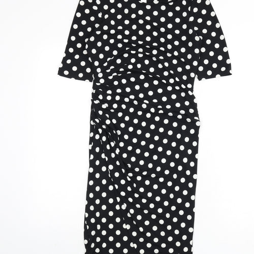 NEXT Womens Black Polka Dot Polyester Pencil Dress Size 8 Boat Neck Button