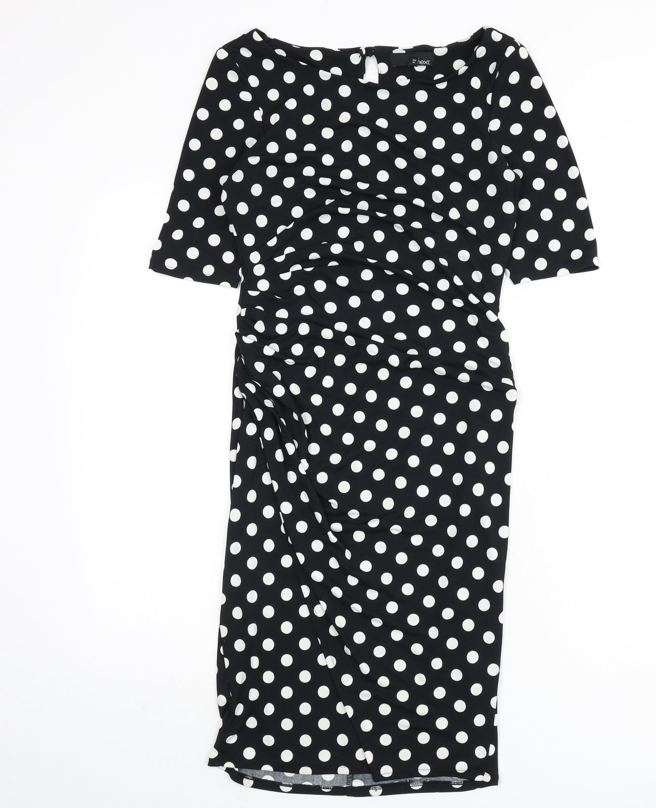 NEXT Womens Black Polka Dot Polyester Pencil Dress Size 8 Boat Neck Button