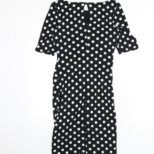 NEXT Womens Black Polka Dot Polyester Pencil Dress Size 8 Boat Neck Button