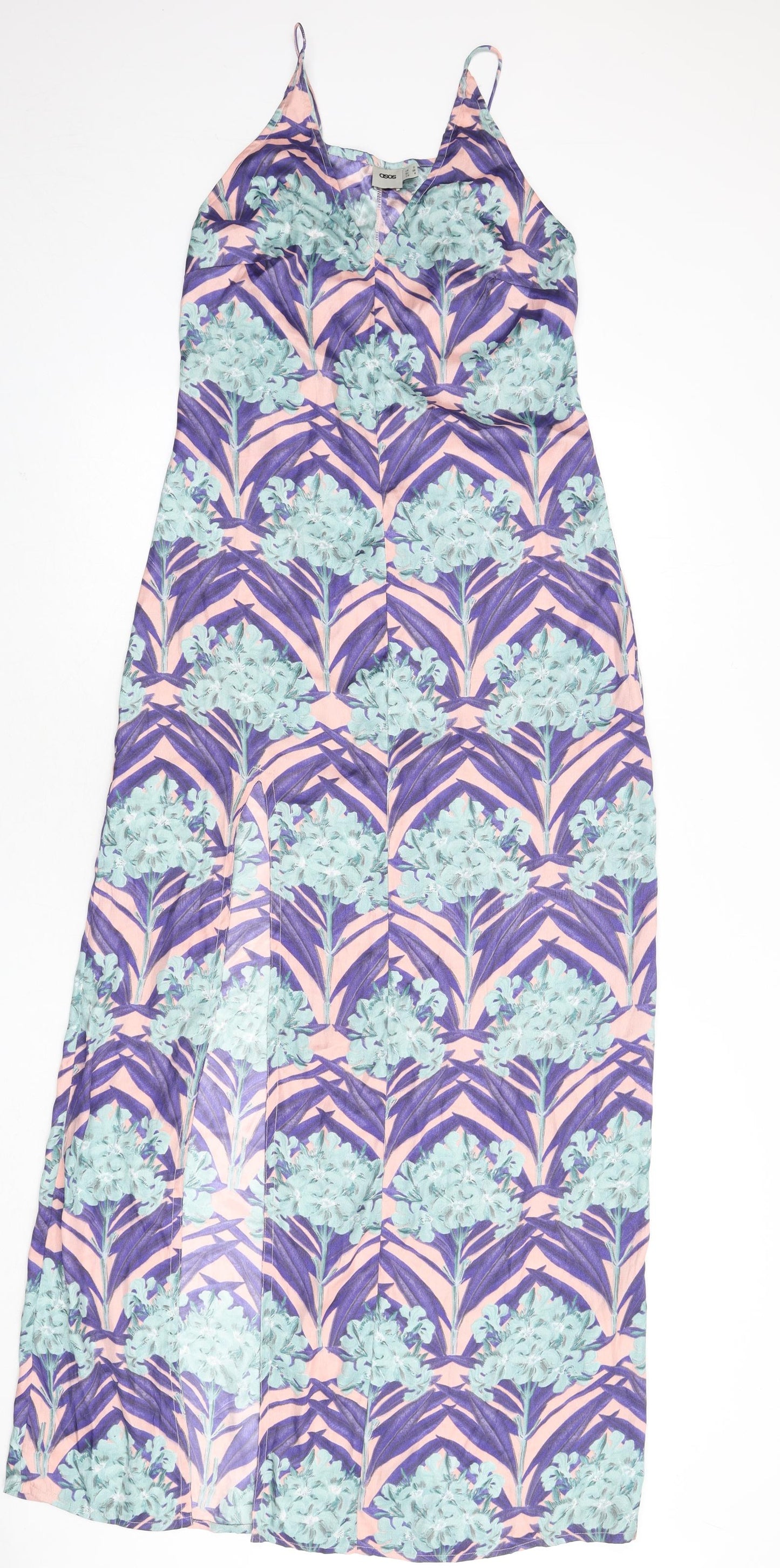 ASOS Womens Multicoloured Geometric Polyester Slip Dress Size 8 V-Neck Pullover - Maxi, Slit