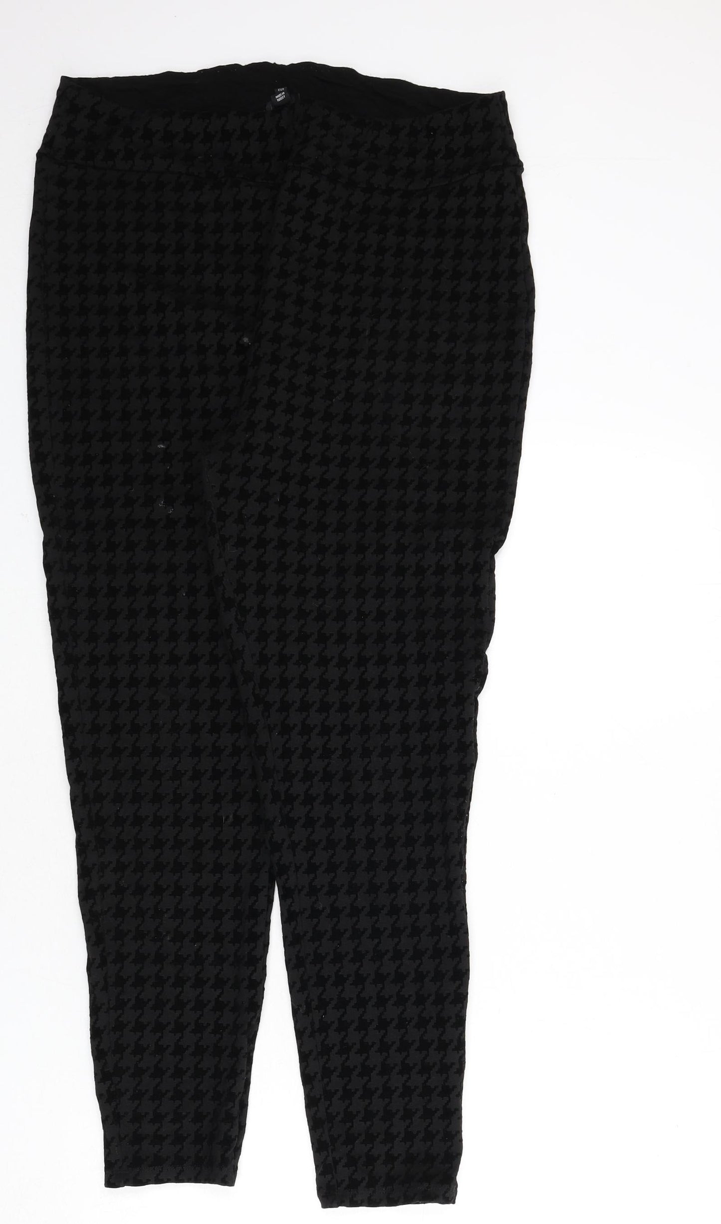 River Island Womens Black Geometric Polyester Trousers Size 18 L26 in Regular - Houndstooth