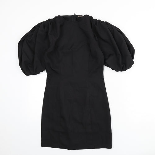 Misspap Womens Black Cotton Pencil Dress Size 6 Round Neck Zip