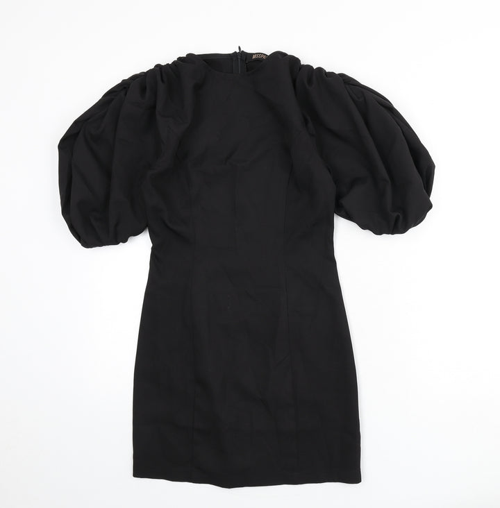 Misspap Womens Black Cotton Pencil Dress Size 6 Round Neck Zip