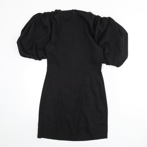 Misspap Womens Black Cotton Pencil Dress Size 6 Round Neck Zip