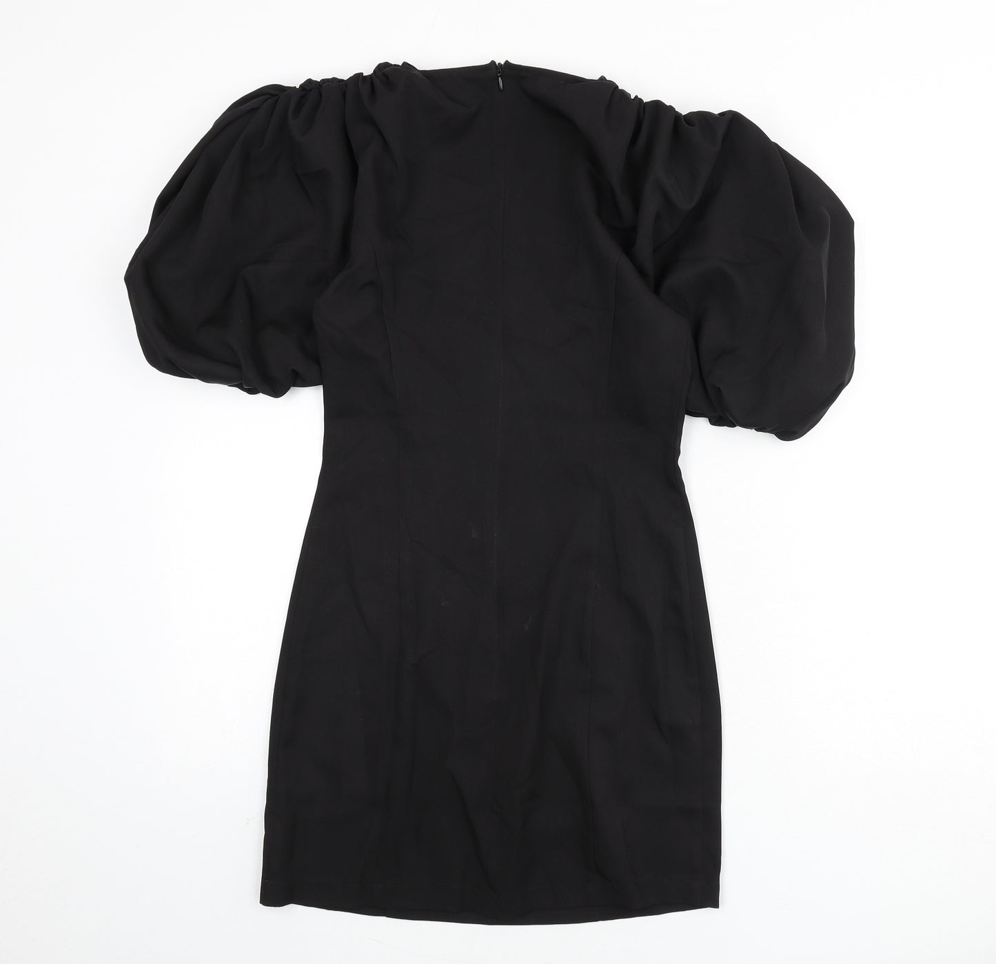 Misspap Womens Black Cotton Pencil Dress Size 6 Round Neck Zip