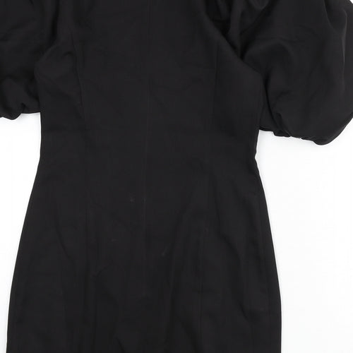 Misspap Womens Black Cotton Pencil Dress Size 6 Round Neck Zip