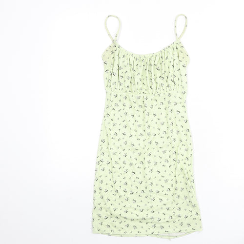 PRETTYLITTLETHING Womens Green Floral Polyester Mini Size 6 Scoop Neck Pullover