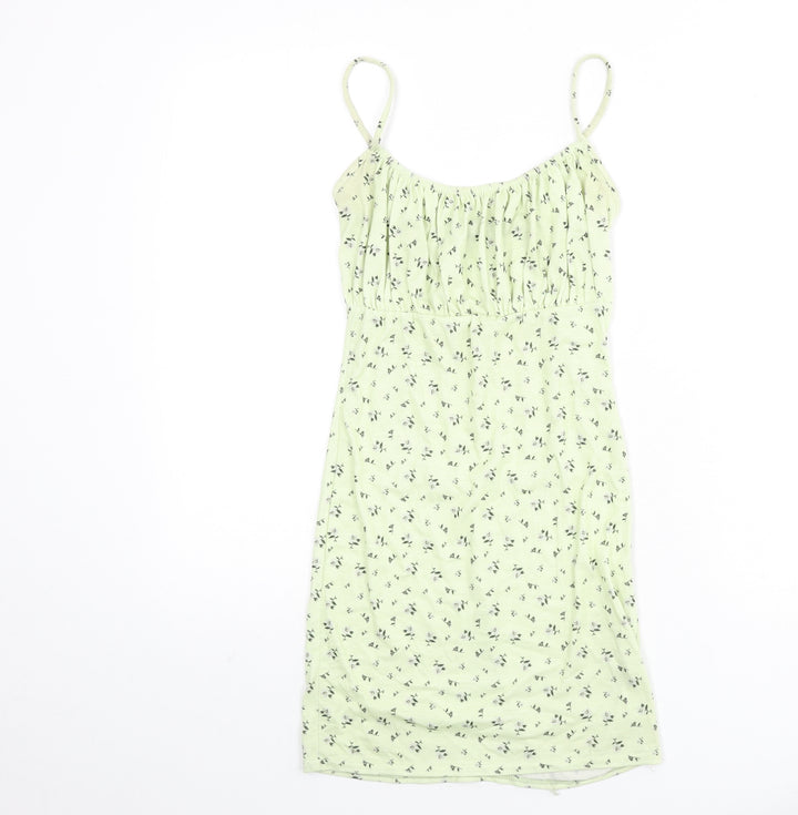 PRETTYLITTLETHING Womens Green Floral Polyester Mini Size 6 Scoop Neck Pullover