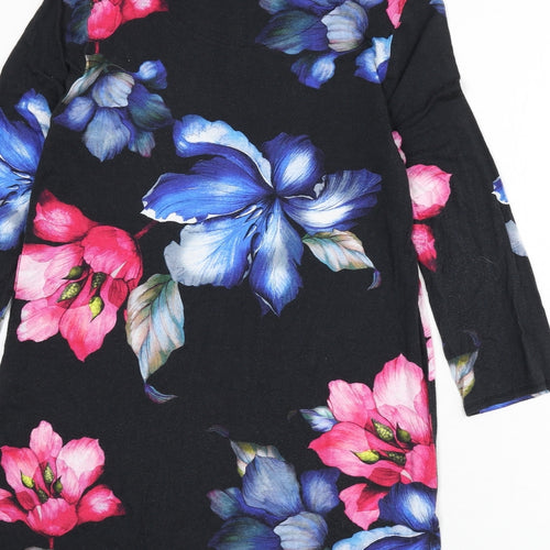 Debenhams Womens Black Floral Viscose A-Line Size 18 Boat Neck Pullover