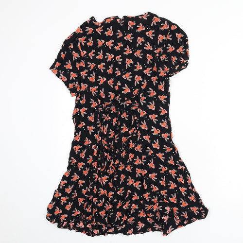 Henry Holland Womens Black Geometric Viscose A-Line Size 12 Collared Zip - Goldfish Print, Lace Up Back