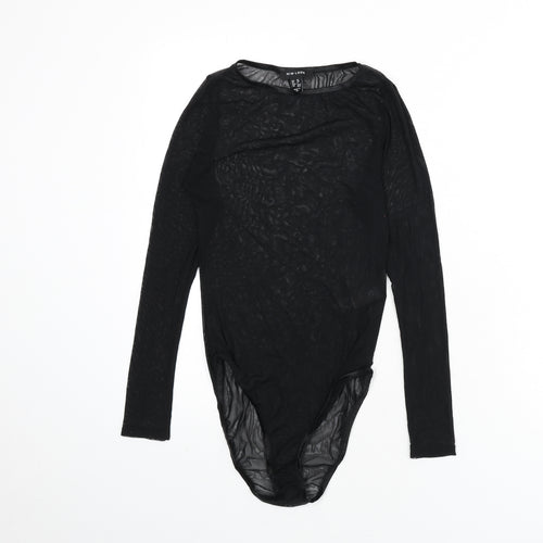 New Look Womens Black Nylon Bodysuit One-Piece Size 10 Snap