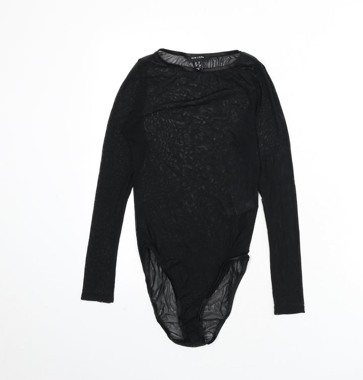 New Look Womens Black Nylon Bodysuit One-Piece Size 10 Snap
