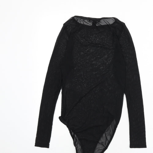New Look Womens Black Nylon Bodysuit One-Piece Size 10 Snap