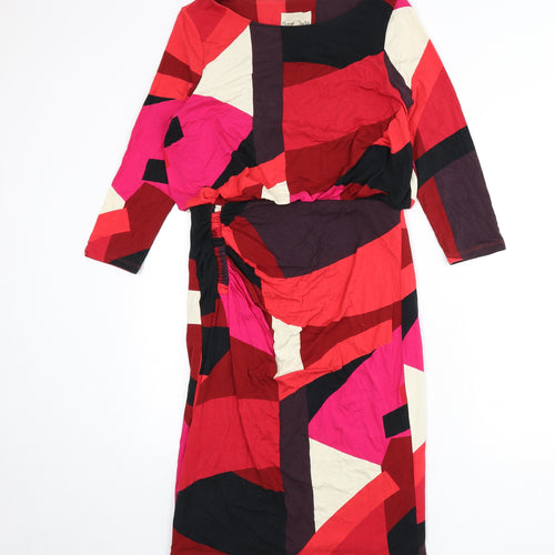Phase Eight Womens Multicoloured Geometric Viscose Pencil Dress Size 12 Boat Neck Pullover