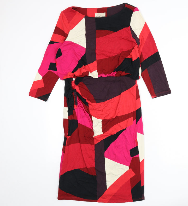 Phase Eight Womens Multicoloured Geometric Viscose Pencil Dress Size 12 Boat Neck Pullover