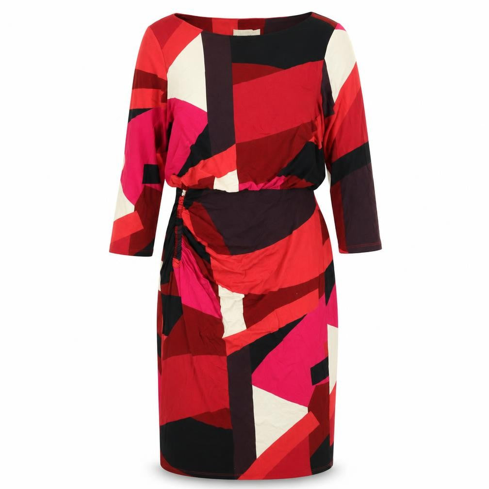 Phase Eight Womens Multicoloured Geometric Viscose Pencil Dress Size 12 Boat Neck Pullover