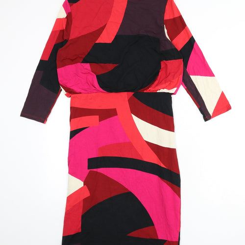 Phase Eight Womens Multicoloured Geometric Viscose Pencil Dress Size 12 Boat Neck Pullover