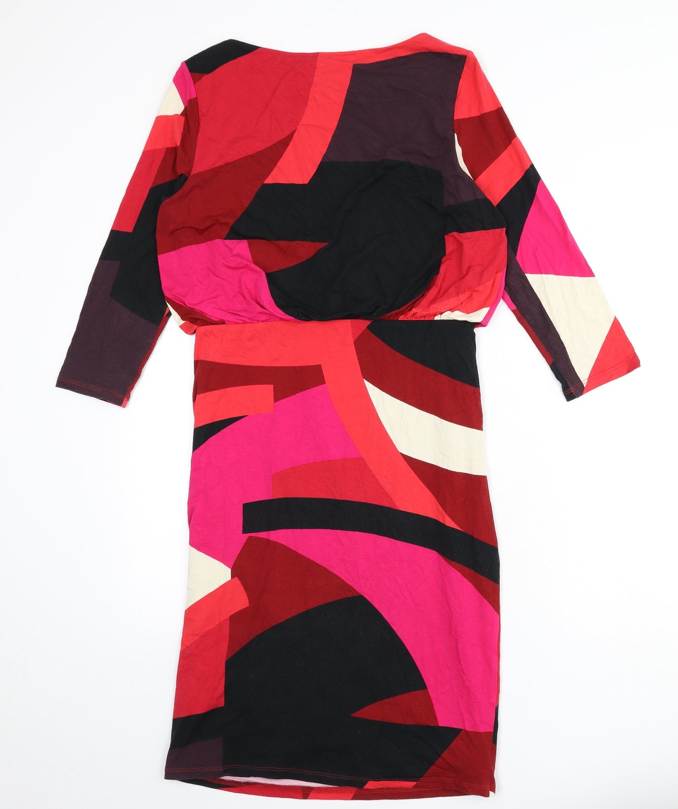 Phase Eight Womens Multicoloured Geometric Viscose Pencil Dress Size 12 Boat Neck Pullover