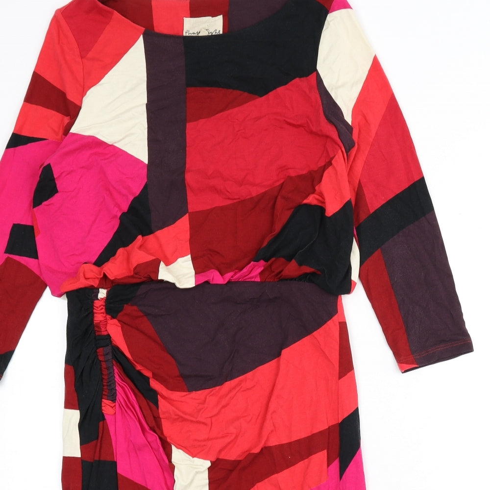 Phase Eight Womens Multicoloured Geometric Viscose Pencil Dress Size 12 Boat Neck Pullover