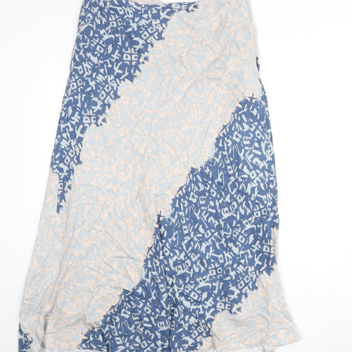 White Stuff Womens Blue Geometric Viscose Flare Skirt Size 14 Zip