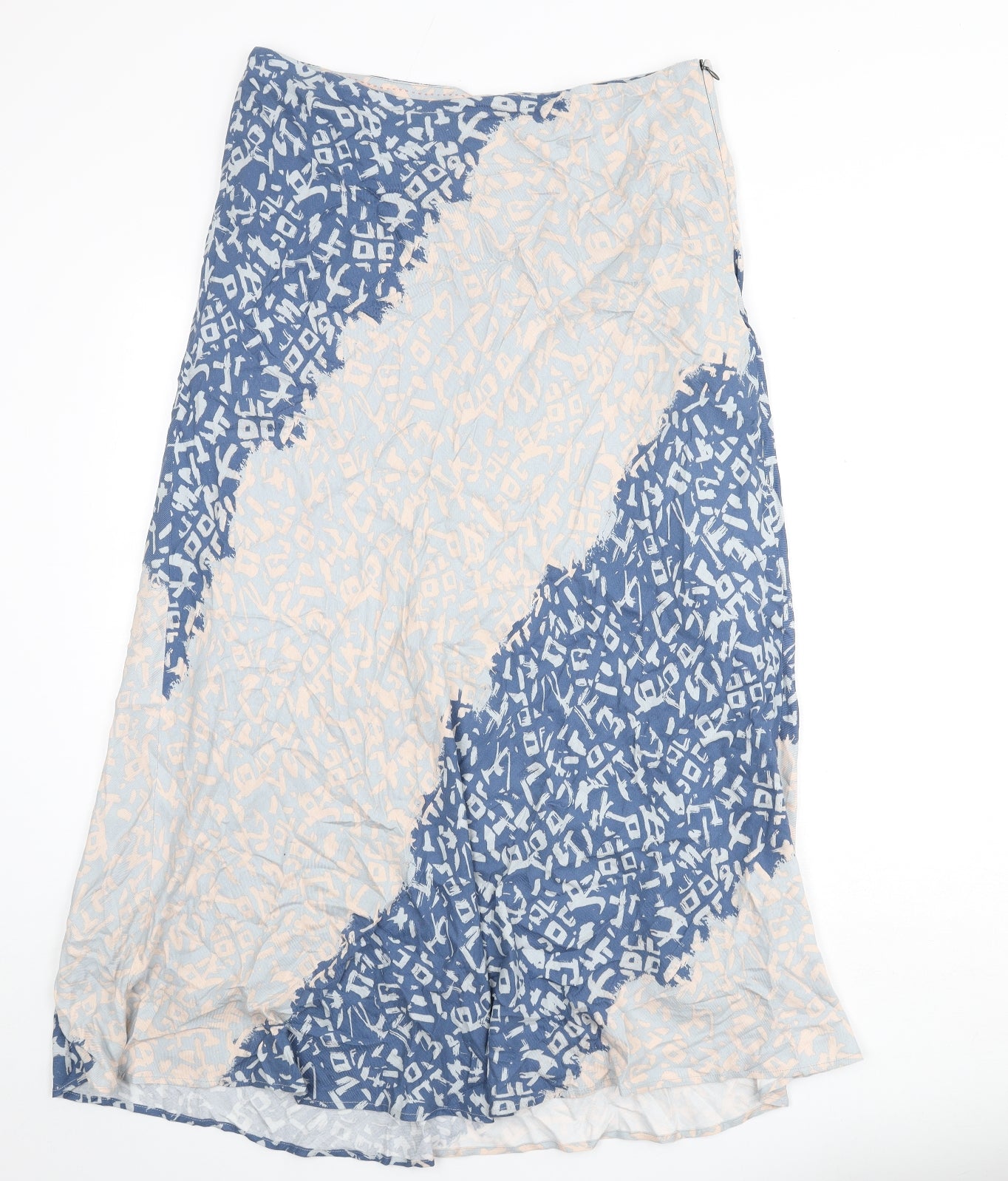 White Stuff Womens Blue Geometric Viscose Flare Skirt Size 14 Zip