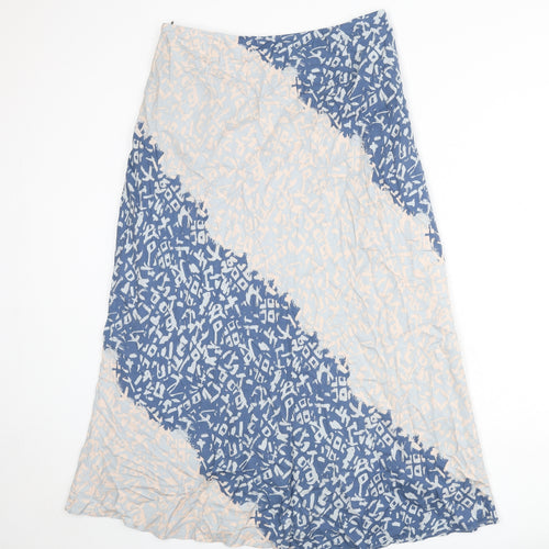 White Stuff Womens Blue Geometric Viscose Flare Skirt Size 14 Zip
