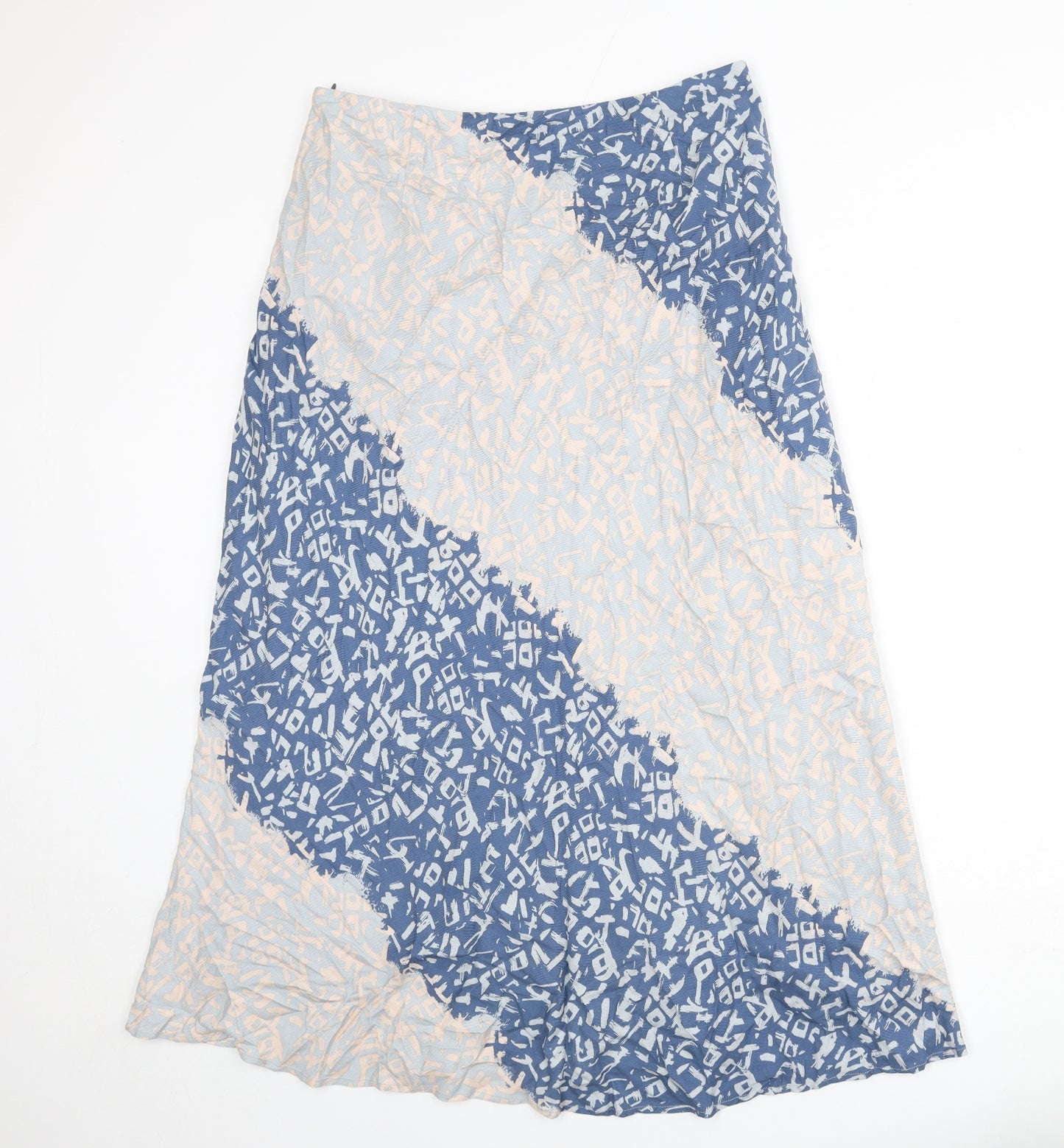 White Stuff Womens Blue Geometric Viscose Flare Skirt Size 14 Zip