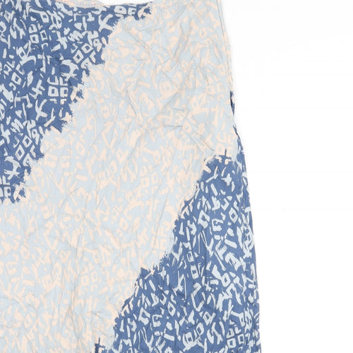 White Stuff Womens Blue Geometric Viscose Flare Skirt Size 14 Zip
