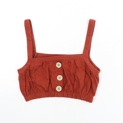 Pull&Bear Womens Orange 100% Cotton Cropped Tank Size XS Square Neck