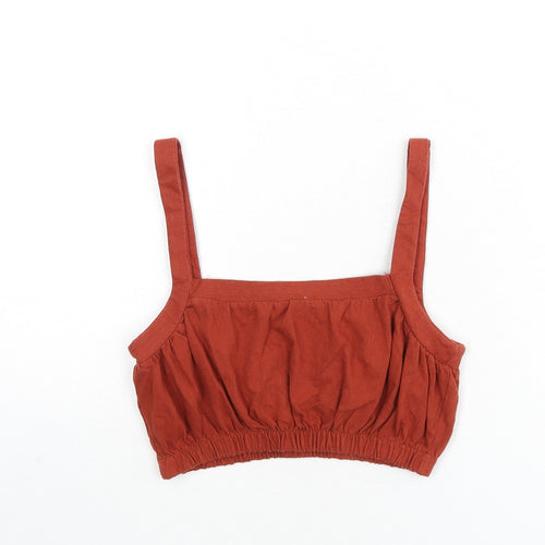 Pull&Bear Womens Orange 100% Cotton Cropped Tank Size XS Square Neck