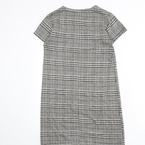 Zara Womens Multicoloured Plaid Polyester Sheath Size S Round Neck Pullover - Floral Embroidery, Sequins, Houndstooth
