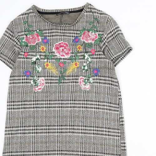 Zara Womens Multicoloured Plaid Polyester Sheath Size S Round Neck Pullover - Floral Embroidery, Sequins, Houndstooth