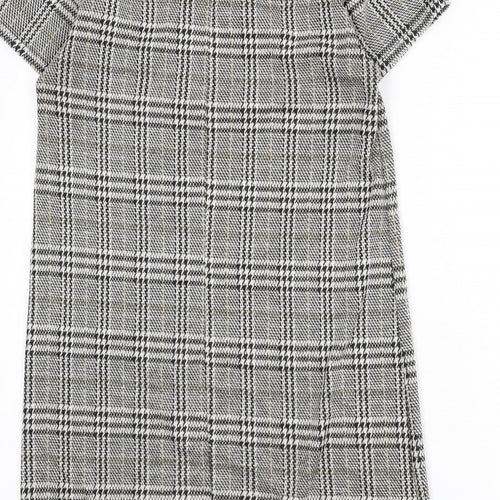 Zara Womens Multicoloured Plaid Polyester Sheath Size S Round Neck Pullover - Floral Embroidery, Sequins, Houndstooth