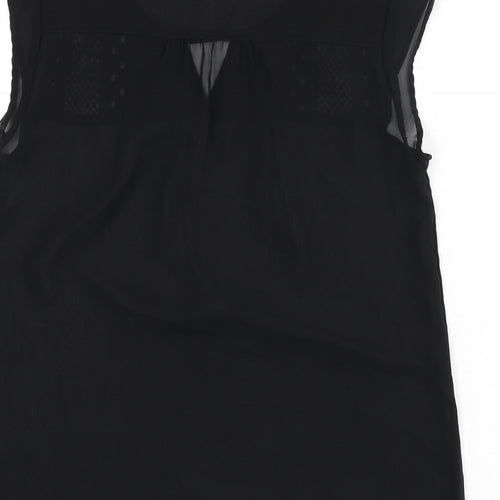 Mexx Womens Black Polyester Basic Blouse Size 10 Round Neck - Embroidered Detail, Keyhole Cutout