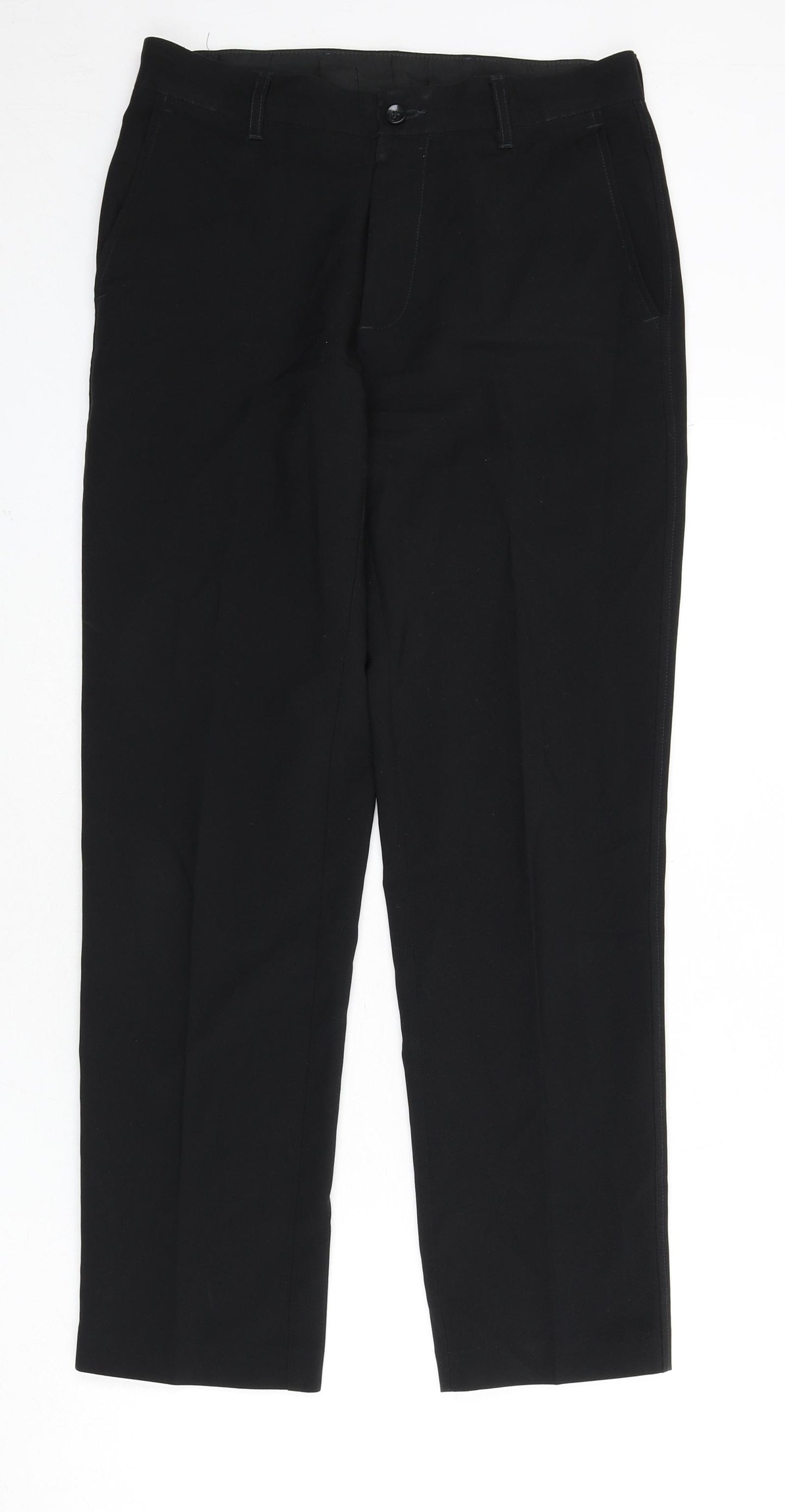 Marks and Spencer Mens Black Polyester Dress Pants Trousers Size 28 in L29 in Regular Zip