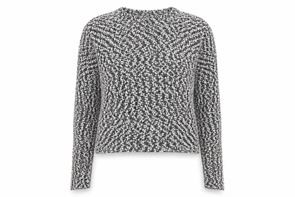 Front view of divide women’s black round neck polyester jumper, size M, - cropped