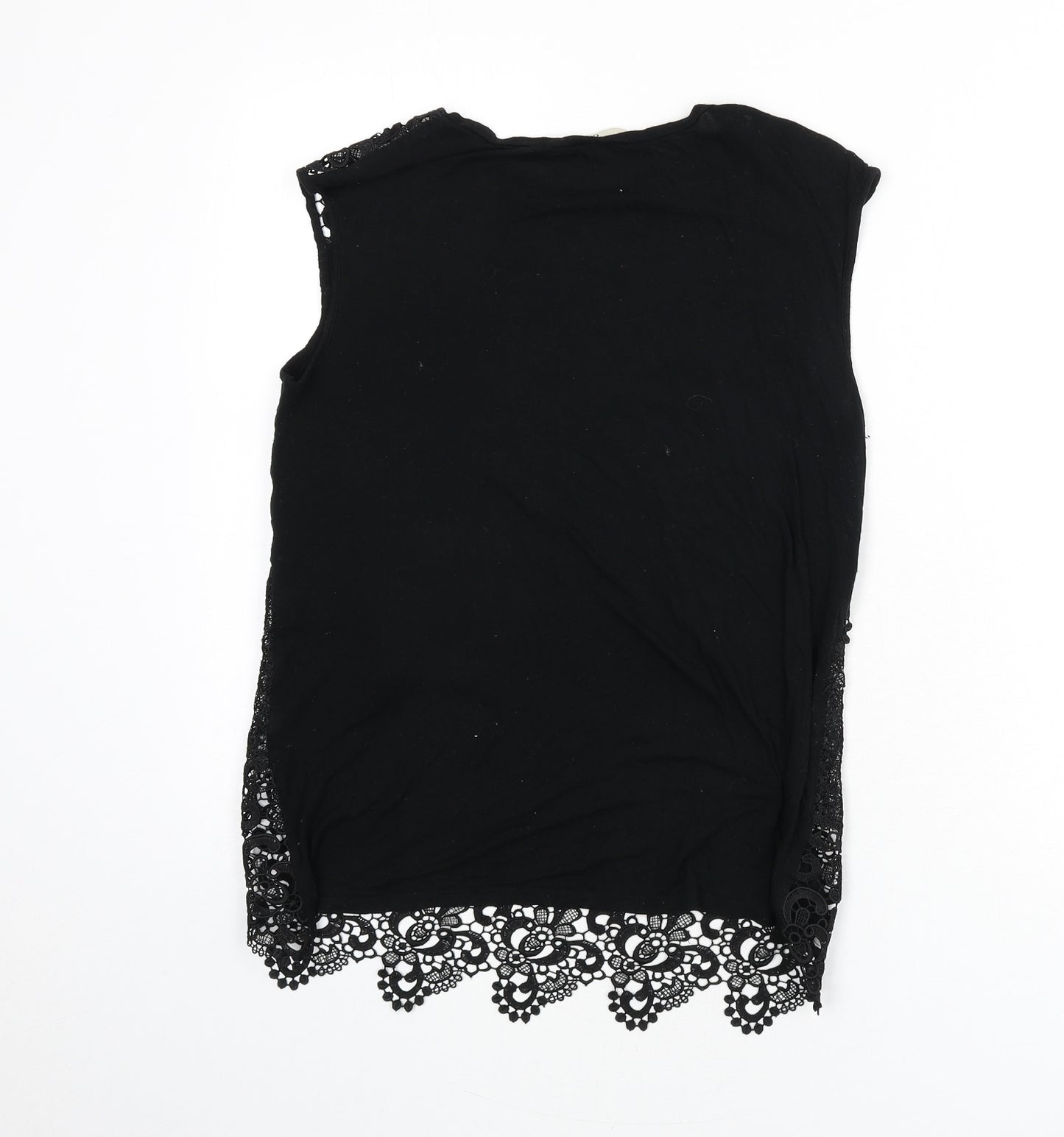 Oasis Womens Black Geometric Polyester Basic Tank Size S Round Neck - Lace Overlay