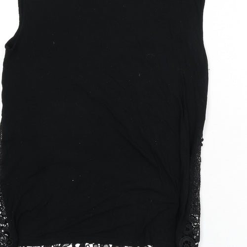 Oasis Womens Black Geometric Polyester Basic Tank Size S Round Neck - Lace Overlay