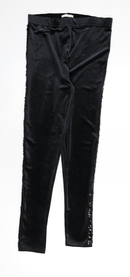 Marks and Spencer Girls Black Polyester Capri Trousers Size 14-15 Years L26 in Regular Pullover - Sequins, Leggings