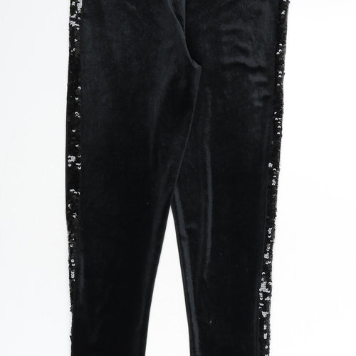 Marks and Spencer Girls Black Polyester Capri Trousers Size 14-15 Years L26 in Regular Pullover - Sequins, Leggings