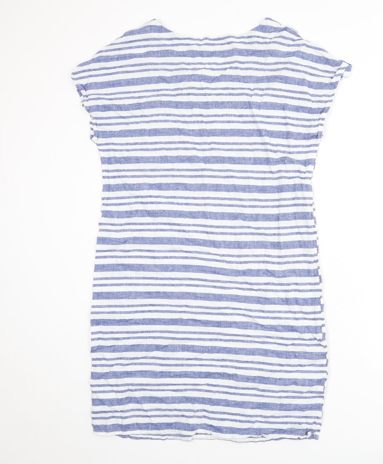 Bonmarché Womens Blue Striped Linen Sheath Size 12 V-Neck Pullover