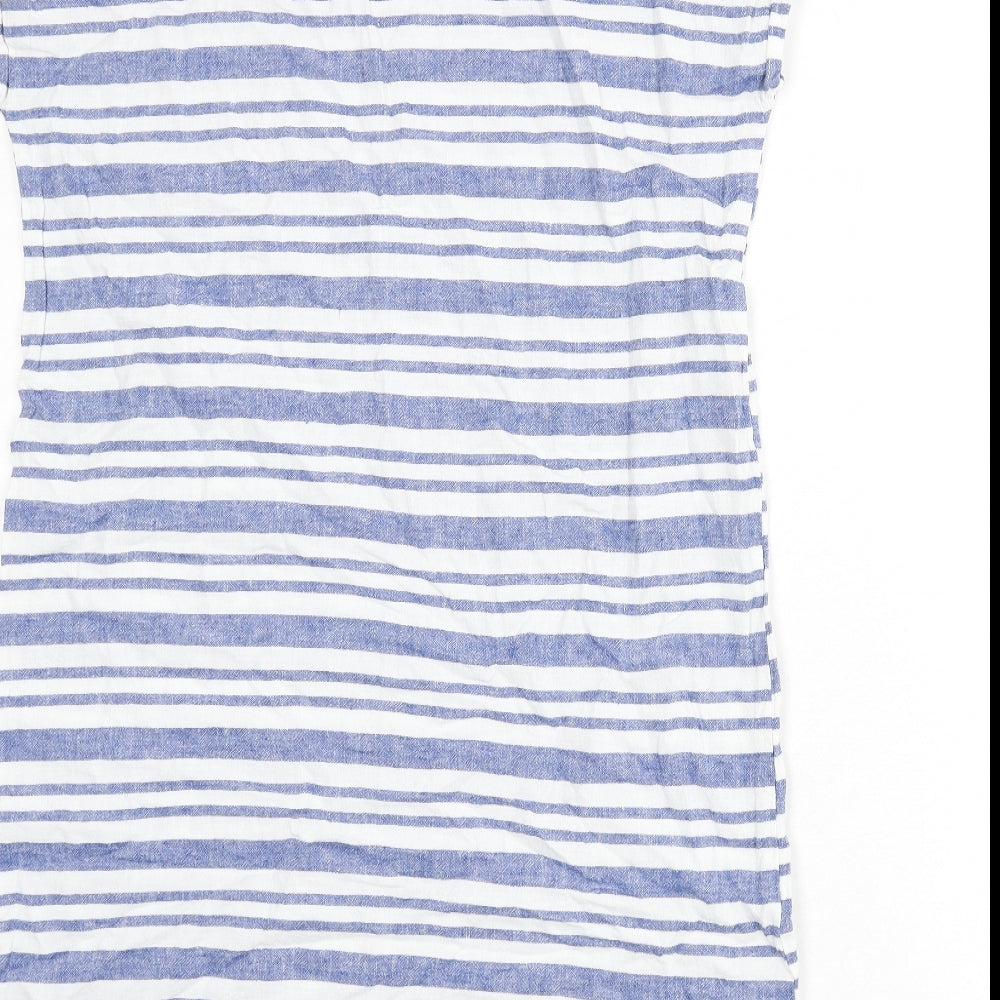 Bonmarché Womens Blue Striped Linen Sheath Size 12 V-Neck Pullover