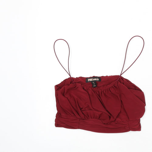 Pink Vanilla Womens Red Polyester Camisole T-Shirt Size S Scoop Neck - Cropped
