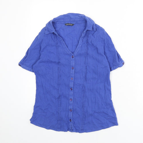 Profile Womens Blue 100% Cotton Basic Button-Up Size 12 Collared