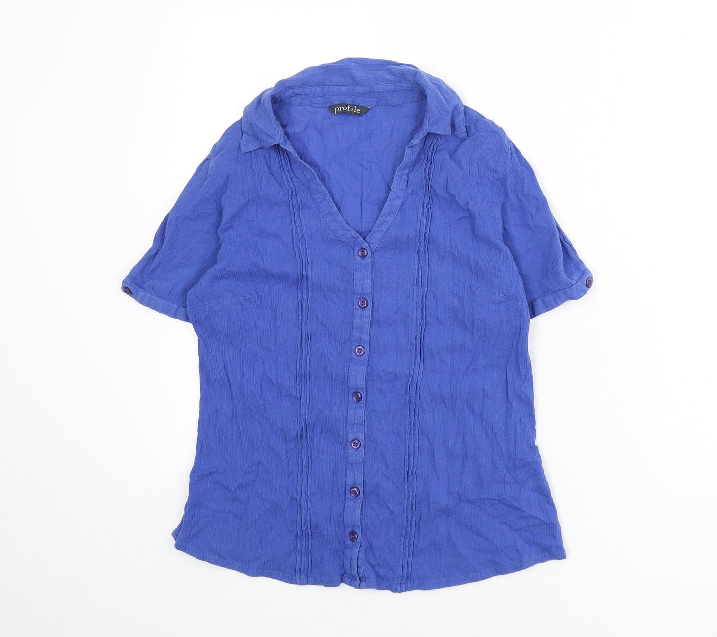 Profile Womens Blue 100% Cotton Basic Button-Up Size 12 Collared